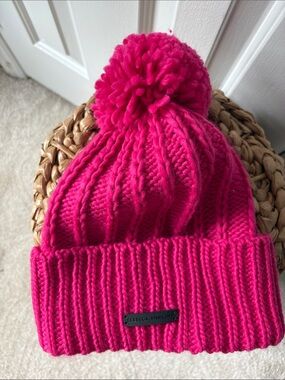 Rebecca Minkoff Cable-Knit Pom Beanie in Bright Pink